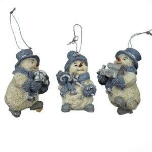 The Encore Group 1999 Snow Buddies Ornaments Set of 3 Blue Silver Snowmen